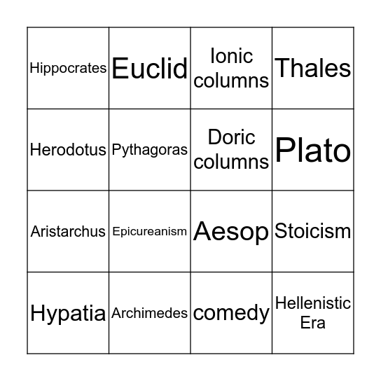 Famous Ancient Greek Contributions Bingo Card