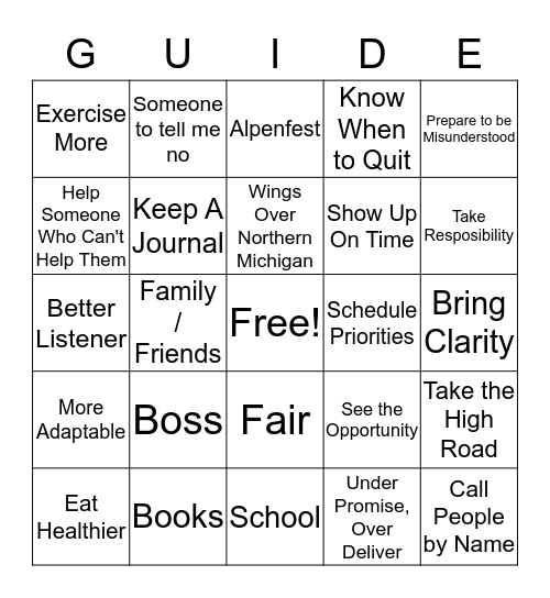 PAULA'S PERSONAL LEADERSHIP PLAN Bingo Card