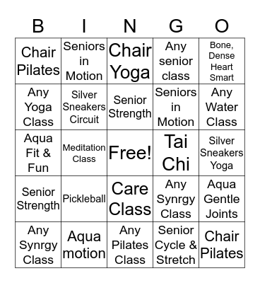 Better Body Bingo Senior Bingo Card