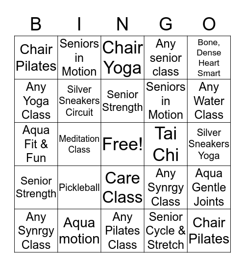 Better Body Bingo Senior Bingo Card