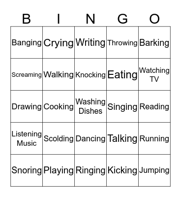 Actions Words Bingo Card