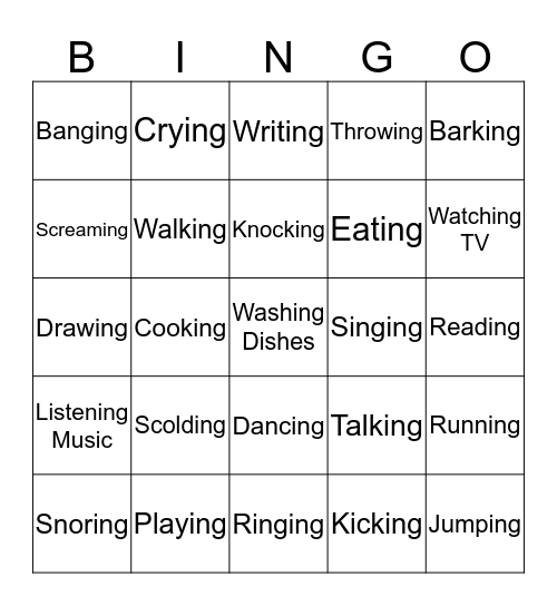 Actions Words Bingo Card