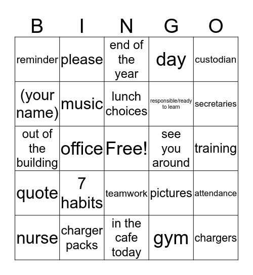 Things You Hear on the Intercom Bingo Card