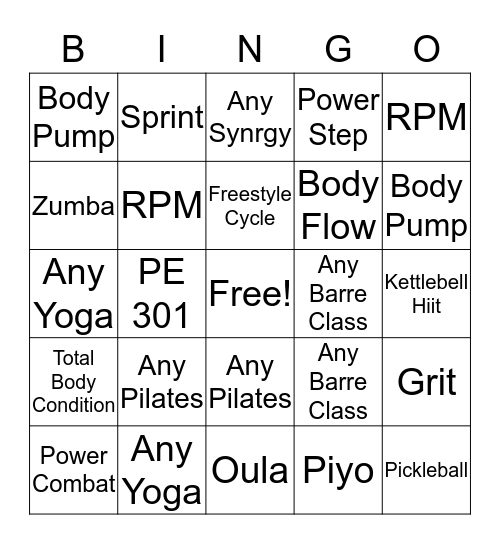 Better Body Bingo Card