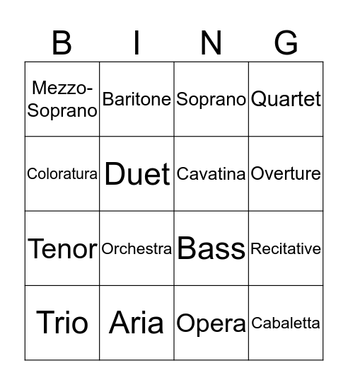 Opera 101 Bingo! Bingo Card