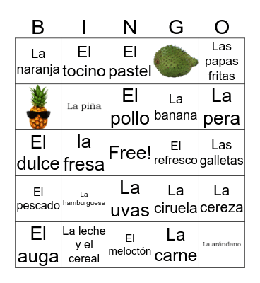 Comida y Frutas Bingo Card
