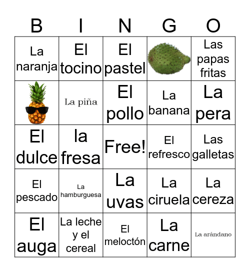 Comida y Frutas Bingo Card