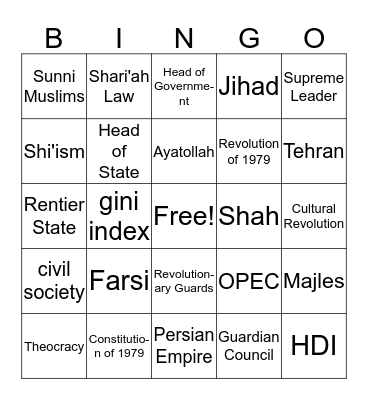 Iran Bingo Card