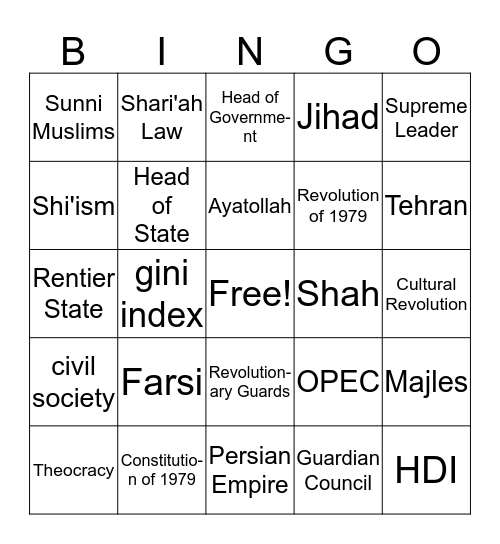 Iran Bingo Card