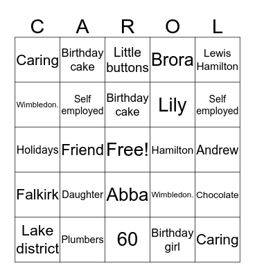 CAROL'S BIRTHDAY BINGO Card