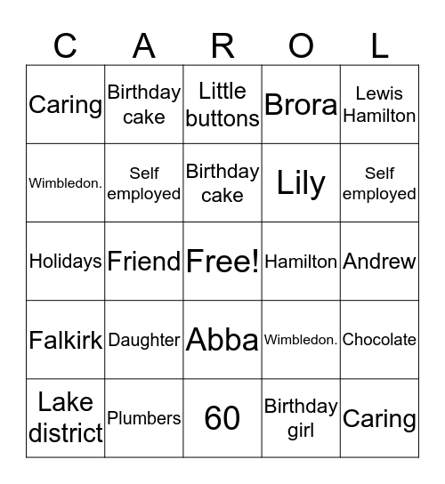 CAROL'S BIRTHDAY BINGO Card