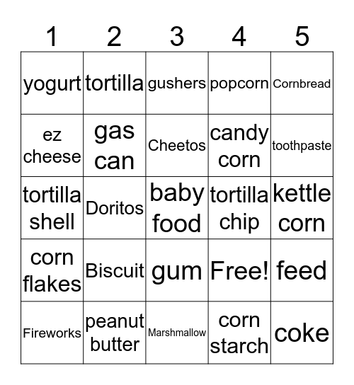 Food For America  Bingo Card