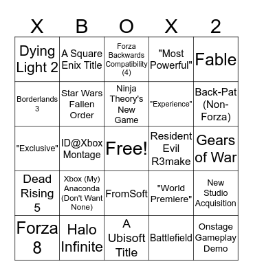 Xbox E3 2019 Bingo Card