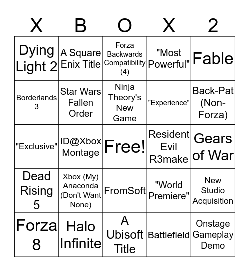 Xbox E3 2019 Bingo Card