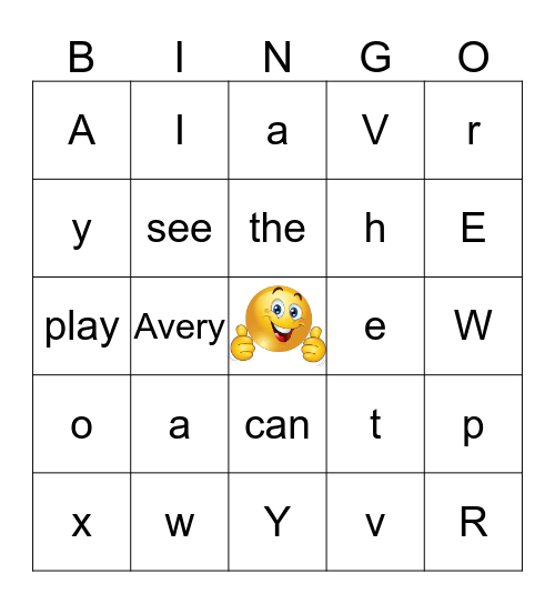 Avery's Bingo Game Bingo Card