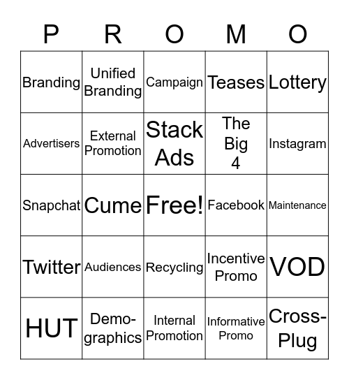 Big Money Promotions  Bingo Card