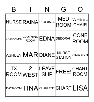 2  WEST NURSE'S WEEK BINGO Card