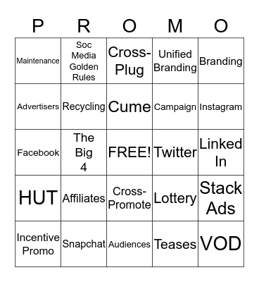 Big Money Promotions Bingo Card