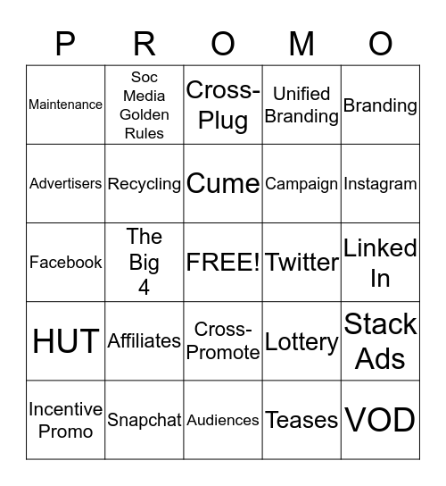 Big Money Promotions Bingo Card