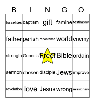 Bible Vocabulary Bingo Card