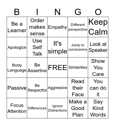 Second Step Bingo Card
