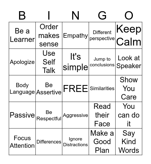 Second Step Bingo Card