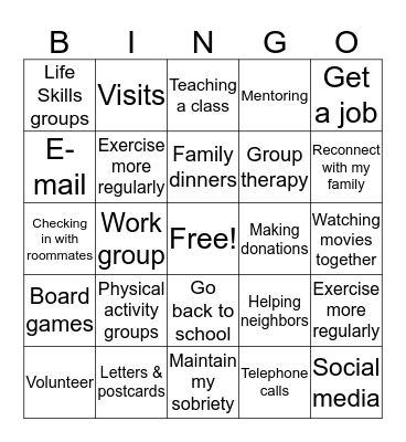 Social Wellness Bingo Card