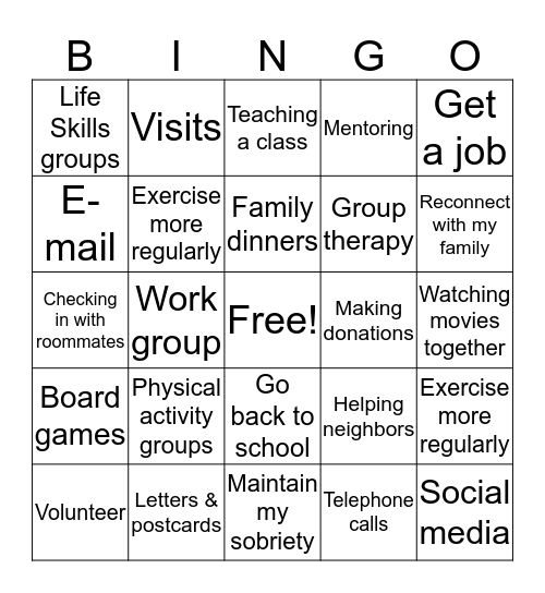 Social Wellness Bingo Card