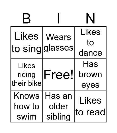 Find a Friend  Bingo Card