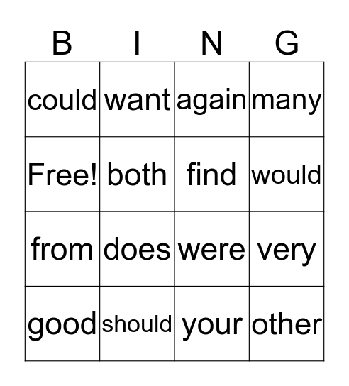 SIGHT WORDS Bingo Card