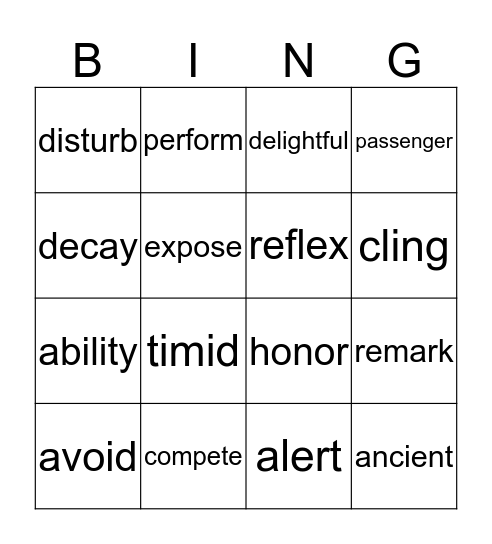 Sadlier VocabularyUnits 8 and 9 Bingo  Bingo Card