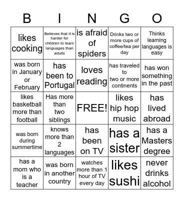 FIND SOMEONE WHO... Bingo Card