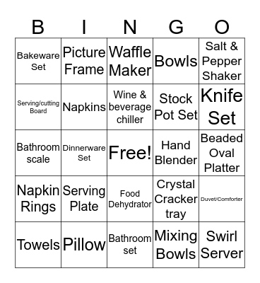 Bridal Shower Bingo Card