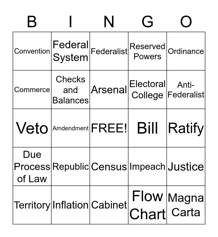 The Constitution Bingo Card