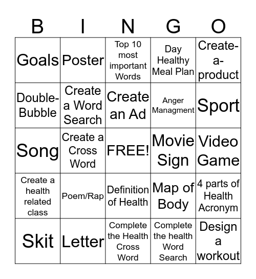 Health Bingo Card