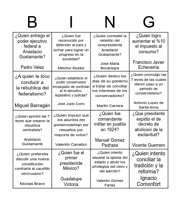 Presidentes de México Bingo Card