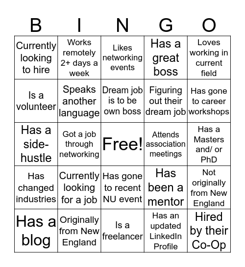 Grow Your Network Ice Breaker Bingo Card