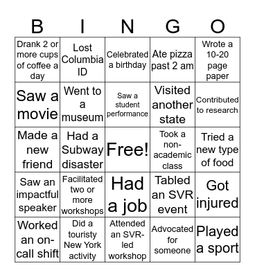 Spring Semester Bingo Card