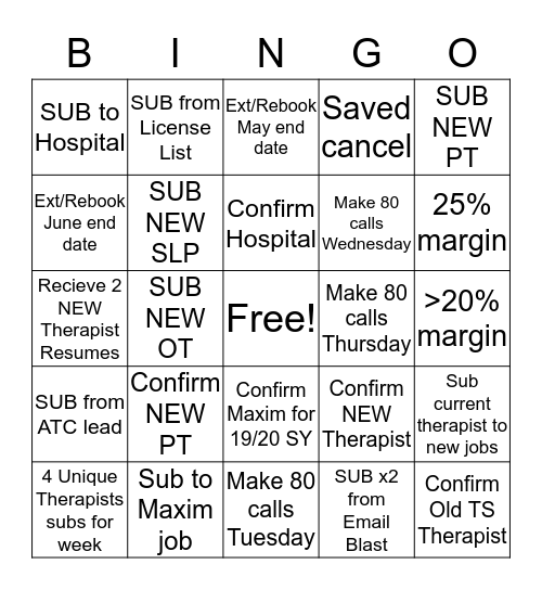 Recruitment Bingo Card
