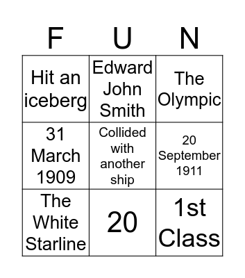 Games Night Titanic Bingo Card