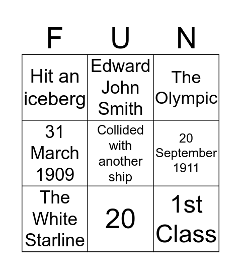 Games Night Titanic Bingo Card