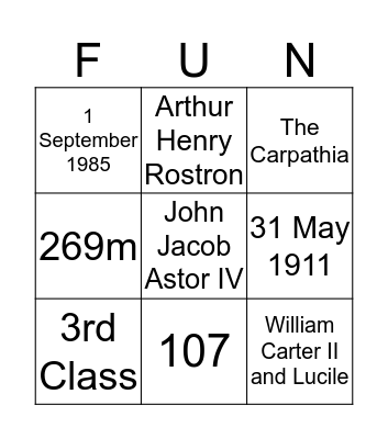 Games Night Titanic Bingo Card
