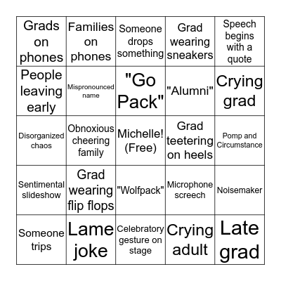 Graduation Bingo Card