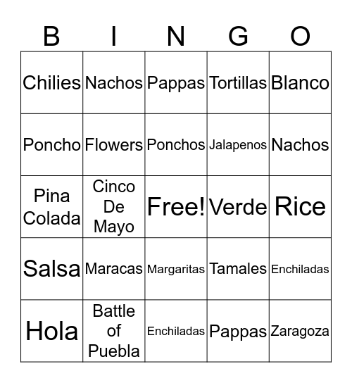 Taco 'Bout It Bingo Card