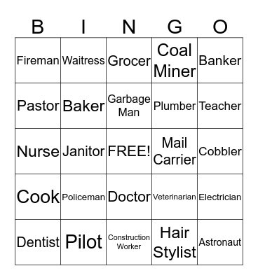 Community Workers Bingo Card