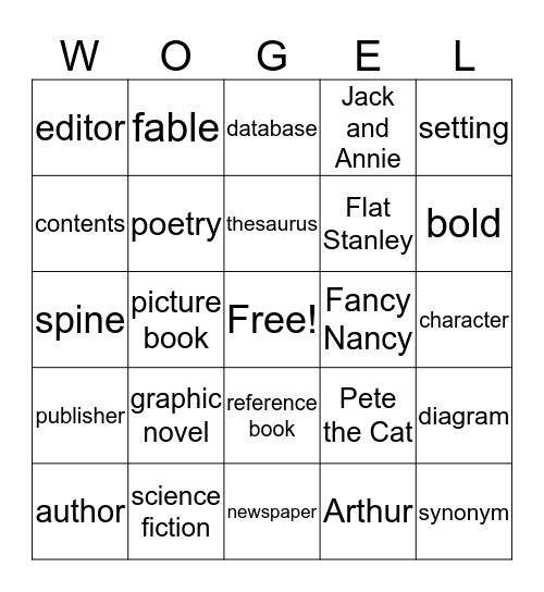 Words of Glenkirk Elementary Library Bingo Card