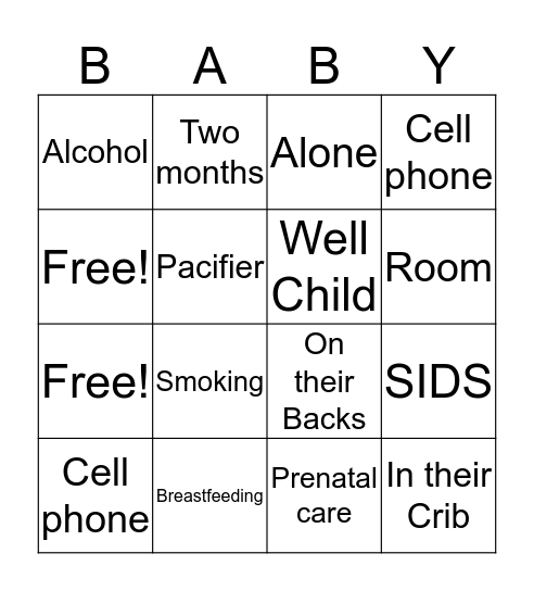 Safe Sleep Bingo Card