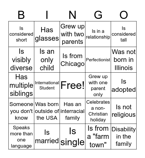 CA Diversity Bingo Card