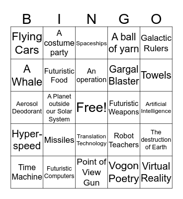 Hitchiker's Guide to the Galaxy Bingo Card
