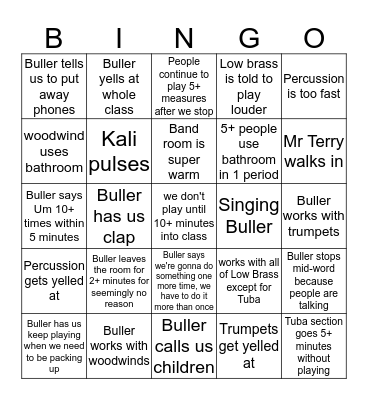 FRESHMEN BAND BINGO Card